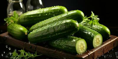 AI generated Fresh Cucumber with Water Droplets. Generative AI photo