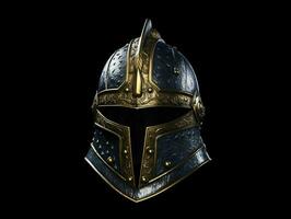 ai generado hierro medieval guerra casco aislado en negro antecedentes. generativo ai foto