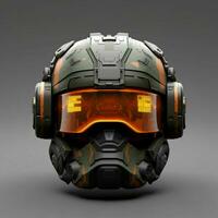 AI generated Modern and Futuristic War Helmet Isolated on Gray Background. Generative AI photo