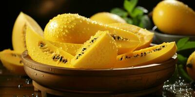 AI generated Fresh Canary Melon with Water Drops. Generative AI photo