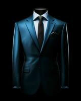 AI generated Elegant Blue Men's Suit Isolated on Black Background. Generative AI photo