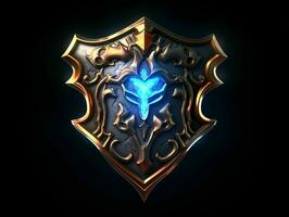 AI generated Fantasy Medieval Shield Isolated on Black Background. Shield with Game Style. Generative AI photo