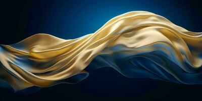 AI generated Luxurious Blue and Gold Silk Fabric Background. Generative AI photo