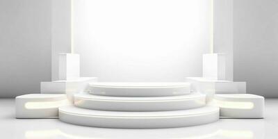 AI generated White 3D Room with Podium or Stand for Product Display. Futuristic Podium Scene. Generative AI photo