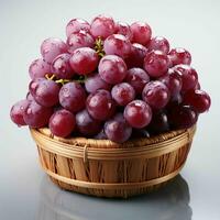 AI generated Fresh and Wet Grape Bunches in Wooden Basket. Generative AI photo