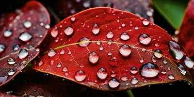 AI generated Fresh Red Leaves with Water Droplets. Close Up of Leaf with Raindrops. Generative AI photo
