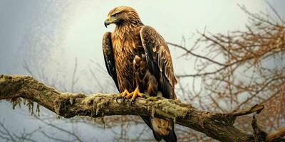 ai generado calvo águila encaramado en un árbol rama. generativo ai foto