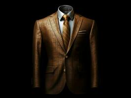 AI generated Elegant Brown Men's Suit Isolated on Black Background. Generative AI photo