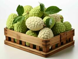 AI generated Fresh Custard Apples in a Basket. Sugar Apple. Healthy Fruit. Generative AI photo