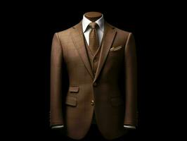 AI generated Elegant Brown Men's Suit Isolated on Black Background. Generative AI photo
