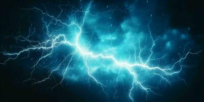 AI generated Blue Lightning with Dark Cloudy Sky. Thunderstorm Background. Generative AI photo