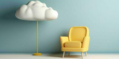 AI generated Minimalist Interior with Sofa and Cloud Lights. Generative AI photo