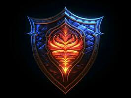 AI generated Fantasy Medieval Shield Isolated on Black Background. Shield with Game Style. Generative AI photo