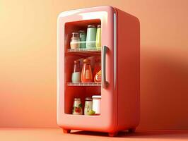 AI generated Cute Futuristic and Minimalist 3D Fridge Illustration. Generative AI photo