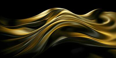 AI generated Luxurious Gold Silk Fabric Isolated on Black Background. Generative AI photo