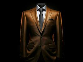 AI generated Elegant Brown Men's Suit Isolated on Black Background. Generative AI photo