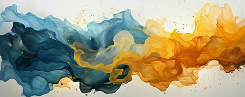 AI generated Blue and Gold Paint Splash and Texture on White Background. Paint Stain. Generative AI photo