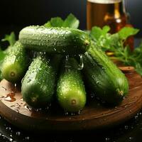 AI generated Fresh Cucumber with Water Droplets. Generative AI photo