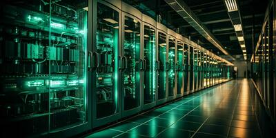 AI generated Data Center Background. Futuristic Server Room. Generative AI photo