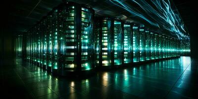 AI generated Data Center Background. Futuristic Server Room. Generative AI photo