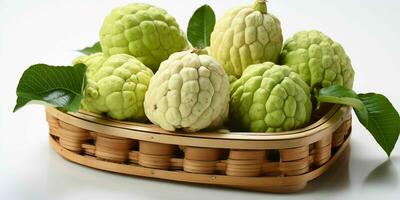 AI generated Fresh Custard Apples in a Basket. Sugar Apple. Healthy Fruit. Generative AI photo