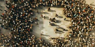 AI generated Crowd of People Seen from Above. Bird Eye View. Generative AI photo