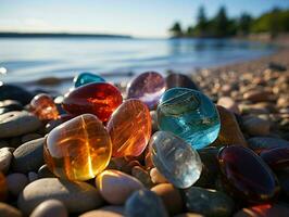 AI generated Colorful Sea Glass on The Beach. Gemstone. Generative AI photo