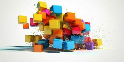 AI generated 3D and Colorful Cube with Paint Blast Isolated on White Background. Generative AI photo