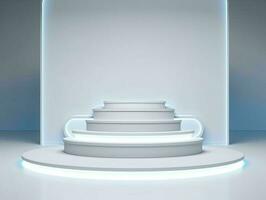 AI generated White 3D Room with Podium or Stand for Product Display. Futuristic Podium Scene. Generative AI photo