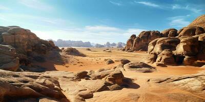 AI generated A vast, Arid Desert with Blue Skies. Rocky Desert Landscape. Generative AI photo