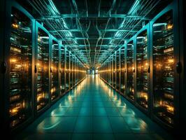 AI generated Data Center Background. Futuristic Server Room. Generative AI photo