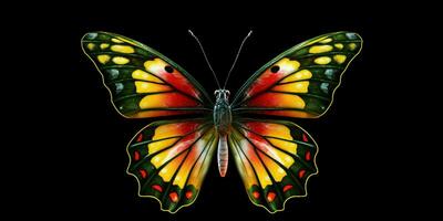 AI generated Beautiful and Colorful Butterfly Isolated on Black Background. Generative AI photo