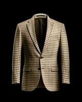 AI generated Elegant Beige Men's Suit with Gingham Motif Isolated on Black Background. Generative AI photo