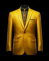 ai generado elegante amarillo de los hombres traje aislado en negro antecedentes. generativo ai foto