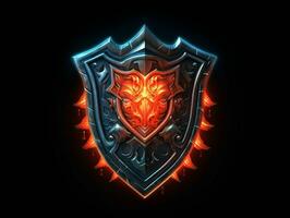 AI generated Fantasy Medieval Shield Isolated on Black Background. Shield with Game Style. Generative AI photo