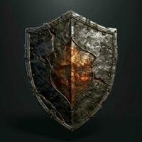 AI generated Rusty Medieval Shield with War Torn Effect Isolated on Black Background. Generative AI photo