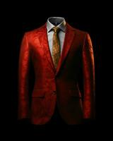 AI generated Luxury and  Elegant Red Men's Suit with Abstract Motif Isolated on Black Background. Generative AI photo