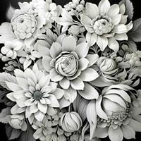 AI generated Elegant Black and White Flower Background. Monochrome Floral Illustration. Generative AI photo