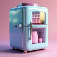 AI generated Cute Futuristic and Minimalist 3D Fridge Illustration. Generative AI photo