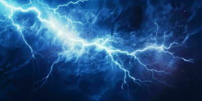 AI generated Blue Lightning with Dark Cloudy Sky. Thunderstorm Background. Generative AI photo