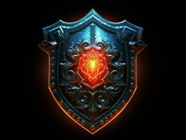 AI generated Fantasy Medieval Shield Isolated on Black Background. Shield with Game Style. Generative AI photo