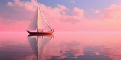 AI generated Sailboat on Pink Sea and Pink Sky View. Generative AI photo