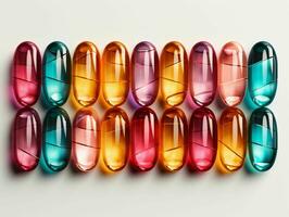 AI generated Colorful Pharmacy Capsules. Many Different Medications or Pills. Generative AI photo