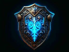AI generated Fantasy Medieval Shield Isolated on Black Background. Shield with Game Style. Generative AI photo