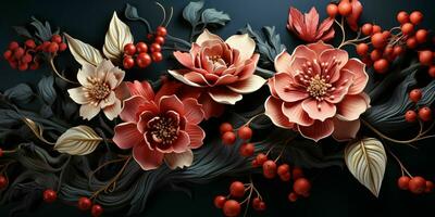 AI generated Beautiful 3D Flowers Illustration Background. Generative AI photo