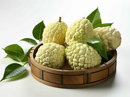 AI generated Fresh Custard Apples in a Basket. Sugar Apple. Healthy Fruit. Generative AI photo
