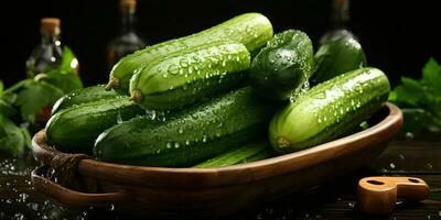 AI generated Fresh Cucumber with Water Droplets. Generative AI photo