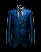 AI generated Elegant Blue Men's Suit Isolated on Black Background. Generative AI photo