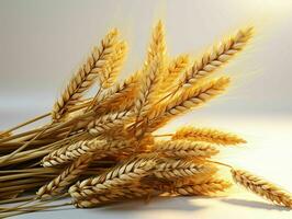 AI generated Close up of Wheat Ears Isolated on White Background. Wheat Grain. Generative AI photo