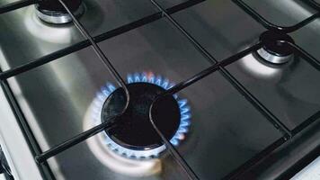 Close up footage of the gas burner from the gas cooker. Household video